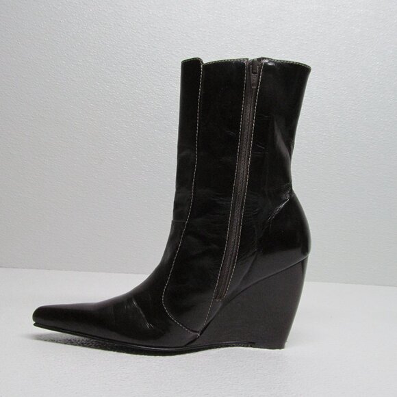 Milano Bags Pointed Toe Leather Wedge Boots size 7 - Picture 9 of 11